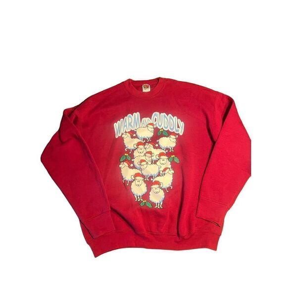 Vintage Christmas Sheep Sweatshirt Crewneck Warm and Cuddly XL - Picture 1 of 5